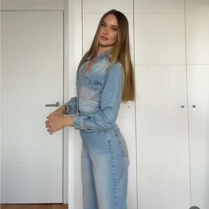 ZARA Z1975 PINK DYED DENIM JUMPSUIT